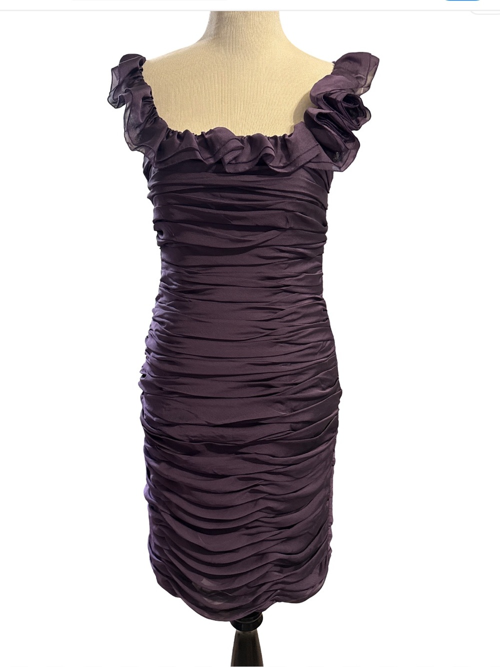 Bari Jay Deep Purple Ruffled Ruched Midi Dress size 8